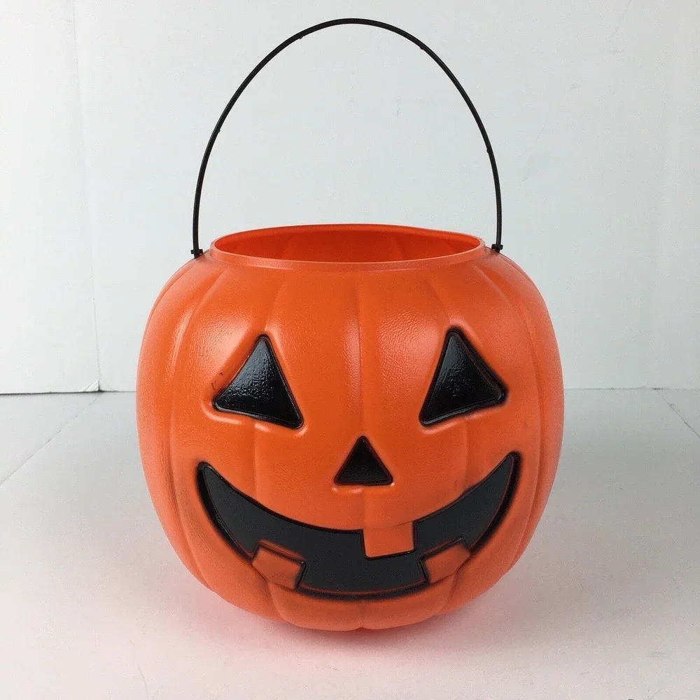 Vtg Norfolk Halloween Pumpkin Blow Mold Pail Bucket Trick-or-treat Made In USA